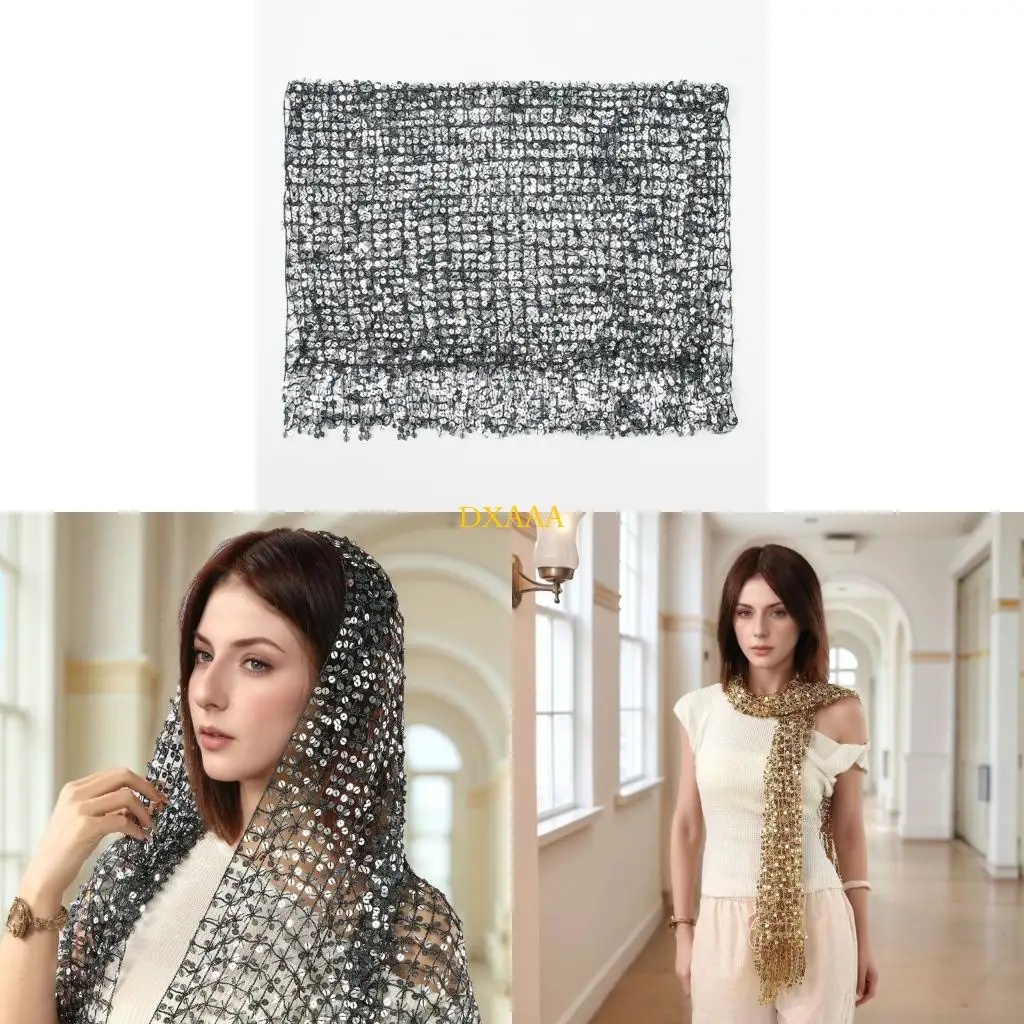 DXAA Mantón del Abrigo del Cordón del Brillo para los Accesorios Nupciales del Partido Noche Danza del Vientre