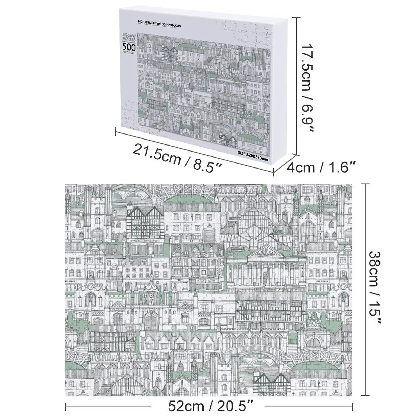 จิ๊กซอว์ภาพถ่ายแบบกำหนดเอง กล่องไม้สำหรับเด็กและผู้ใหญ่ รูปแบบคามบริดจ์โทนสีน้ำเงิน