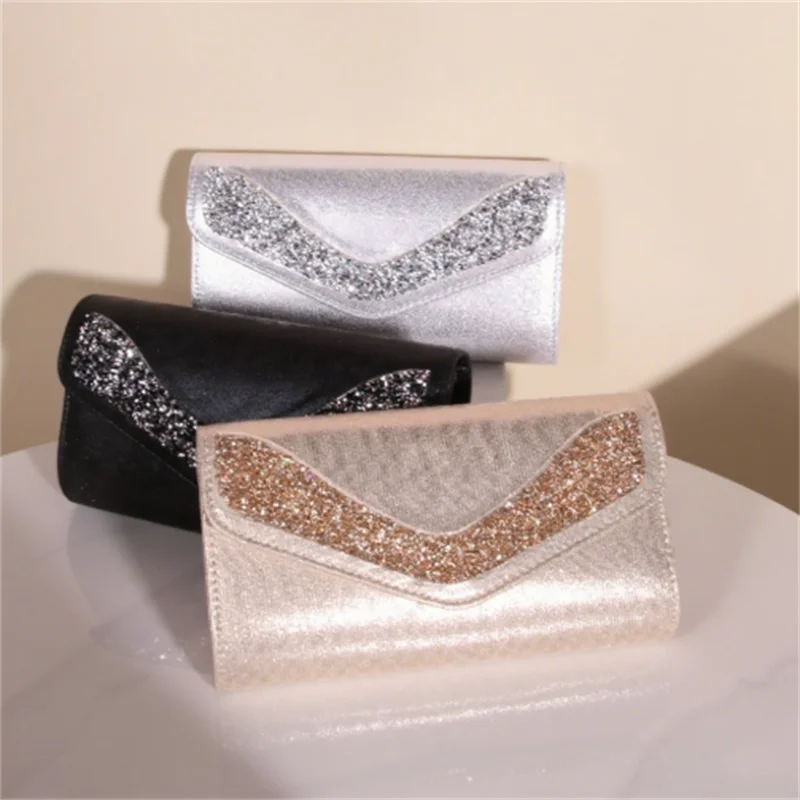 

2025 New Women Leather Evening Bags Banquet Clutch Bags Sequines Party Dinner Wallets For Ladies 3 Colors Drop Shipping