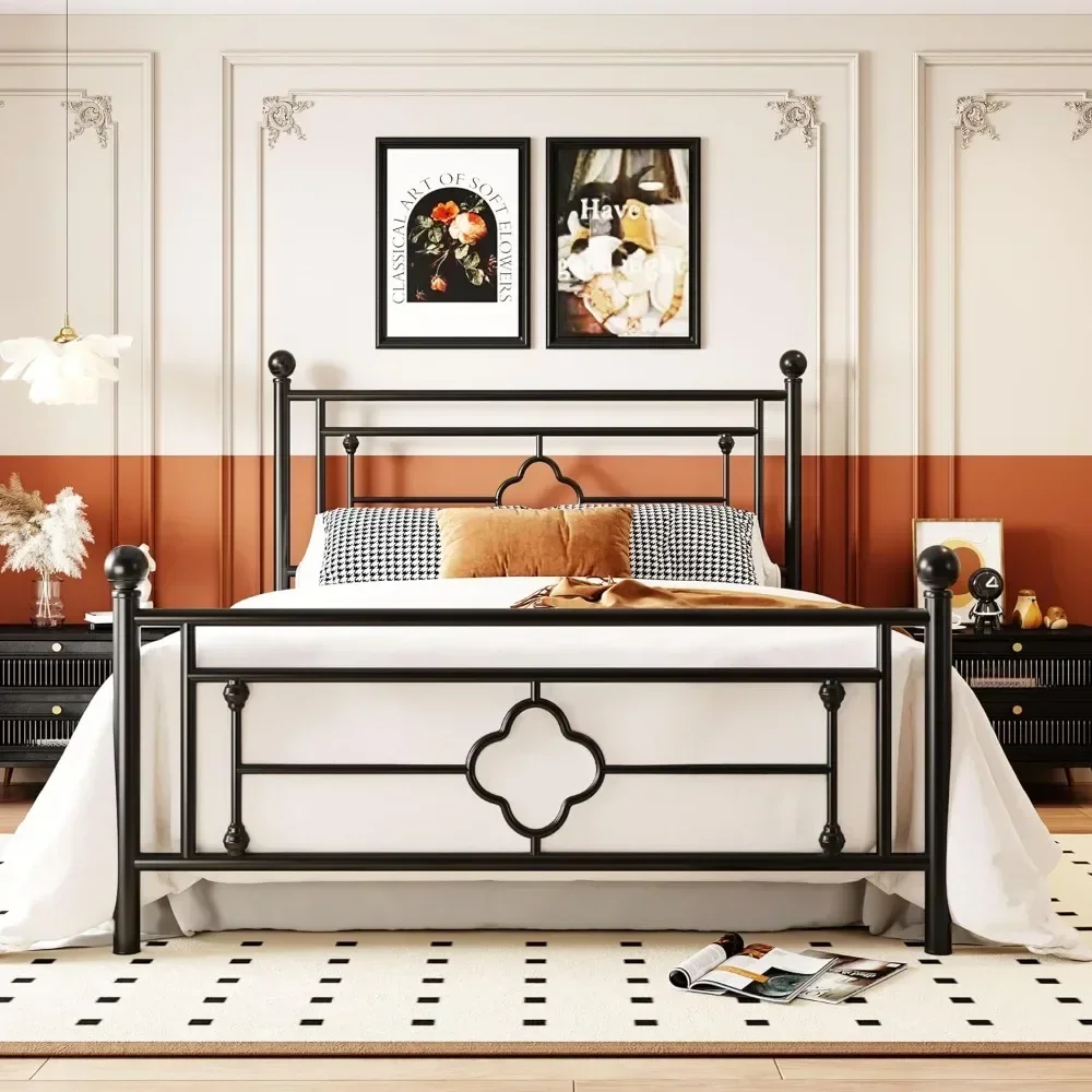 Metal Platform Bed Frame with Victorian Vintage Headboard and Footboard/Mattress Foundation/Bed Storage No Box Spring Needed