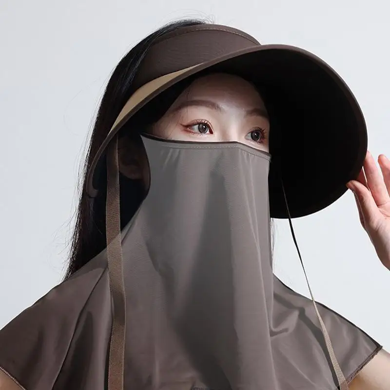 Hot Summer Outdoor Sun Hat For Women Fashionable Casual Wide Brimmed Hat Portable Fisherman Hat With Removable Sunscreen Shawl