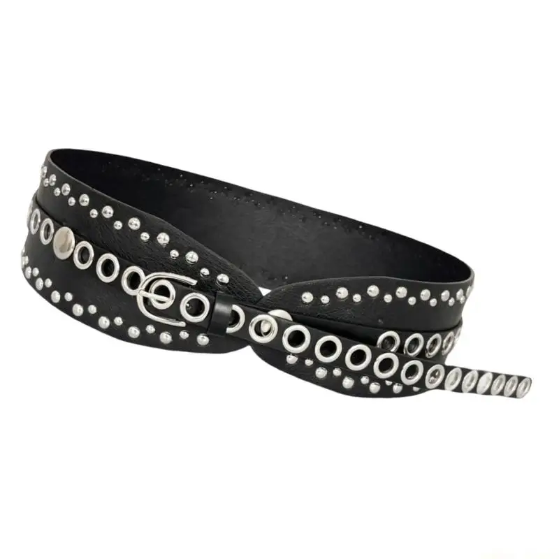 31bf-ゴシックスタイルのワイドウエストベルト、スタッドとユーズド加工のテクスチャー付き、女性、男性用、ハイウエストパンツやドレスに最適