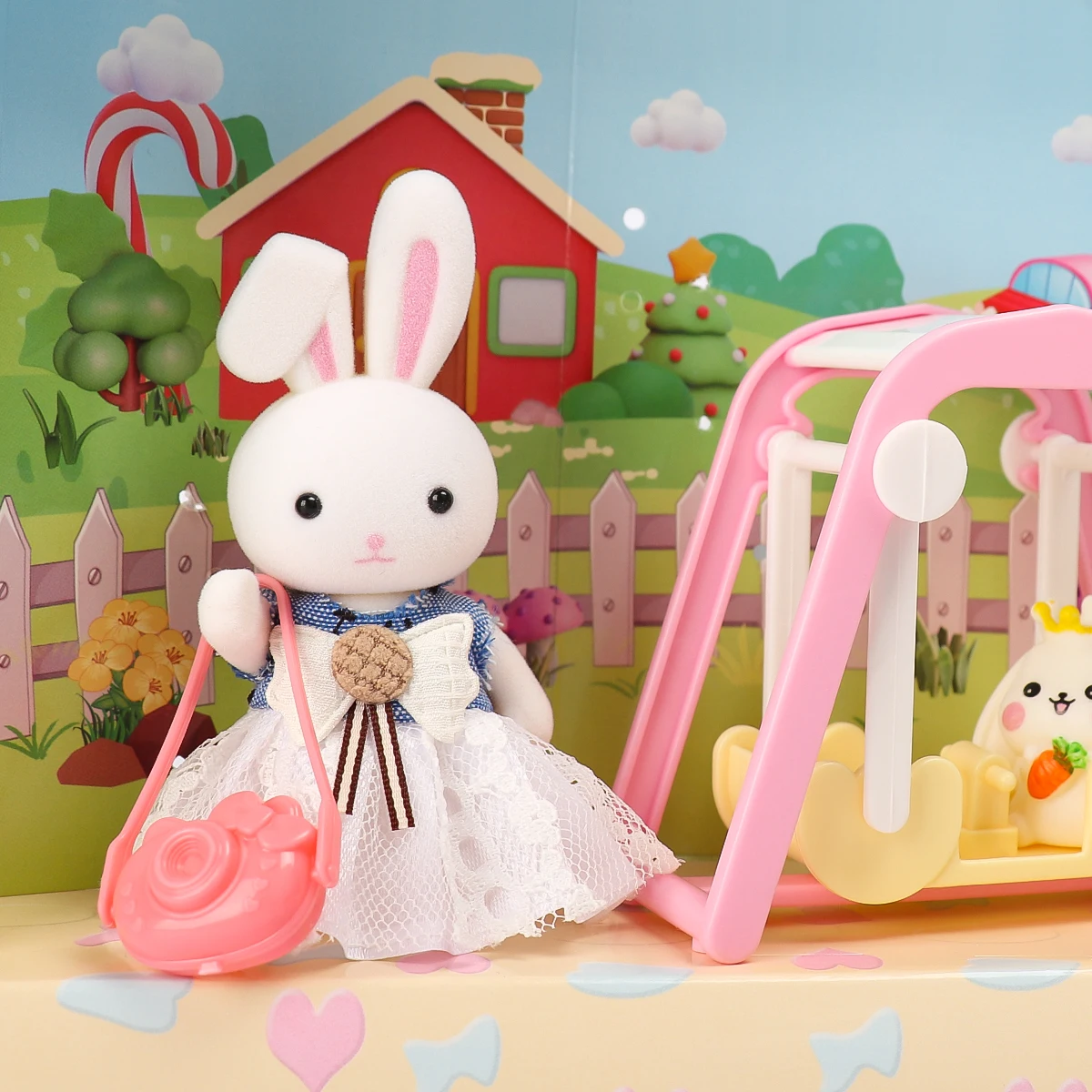 1 مجموعة طفل الفتيات التظاهر اللعب منزل لعب الأدوار سوينغ ملعب الأرنب الأرنب مجموعة الأطفال اكسسوارات منزل اللعب اللعب