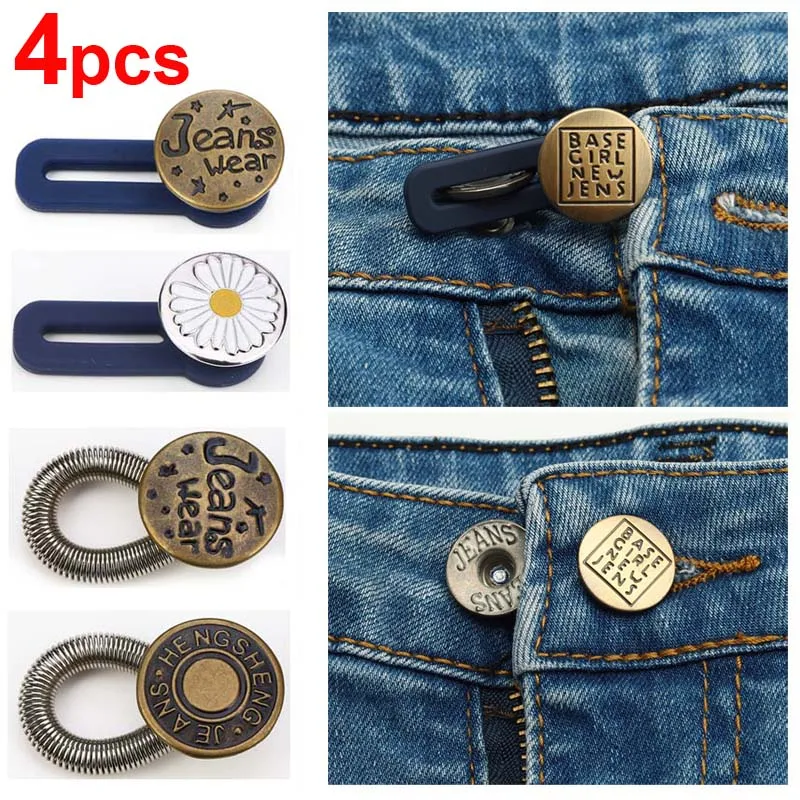 Metal Button Extender for Pants Jeans Free Sewing Buttons Adjustable Retractable Pants Waist Extenders Button Waistband Expander