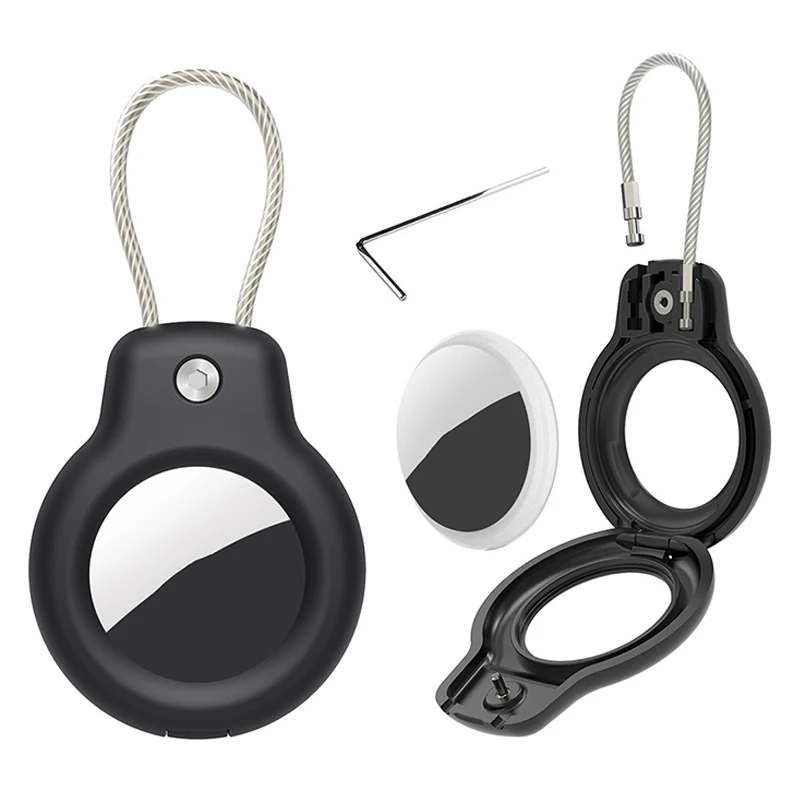

For Apple Air Tag Keychain Holder Case with Steel Wire Line Anti-Lost Tracker 360 Degrees Protective For Luggage Backpack Keys