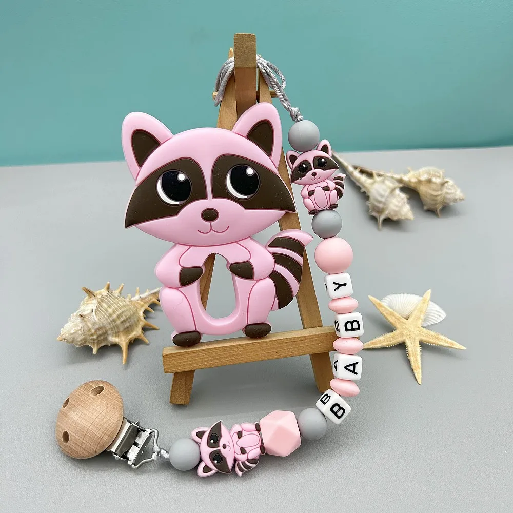 Custom English Russian Letter Name Silicones Quirrel Pacifier Clip Chain Teether Pendant for Baby Pacifier Kawaii Teether Gift