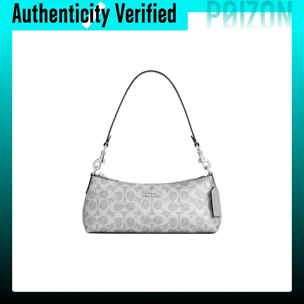 COACH Charlotte Cross Grain Leather Shoulder Bag Medium Women's Silver CCL40-SVYGP