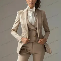 New Khaki Women Suits Lady Business Office Tuxedos Mother Wedding Party Formal Occasions Ladies 3 Piece Set Jacket Vest Pants