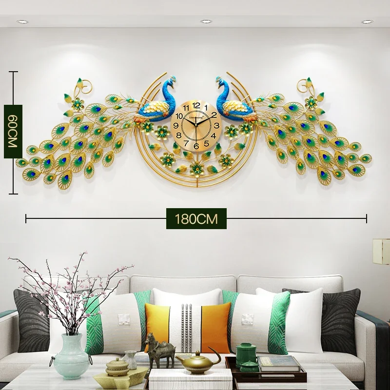 Creative Peacock Wall Clocks Simple Large Chinese Fashion Silent Wall Watch Luxury Art Mural Reloj De Pared Home Decoration