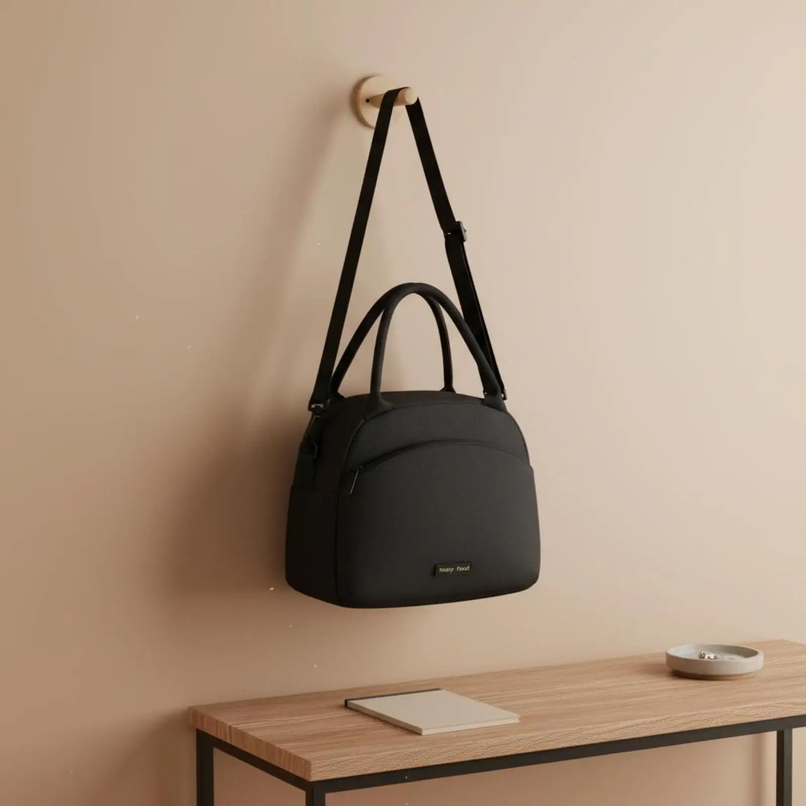 Insulated Lunch Bag Textured Material Food Carrier Shoulder Strap Meal Bag Zippered Lunch Compartment Tote Meal Container
