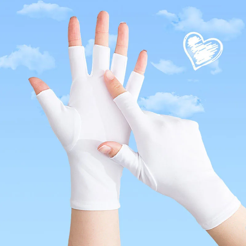 

Half Finger Sunscreen Gloves Women Arm Cool Summer Solid Mittens Outdoor Spandex Breathable Anti UV Driving Cycling Gloves