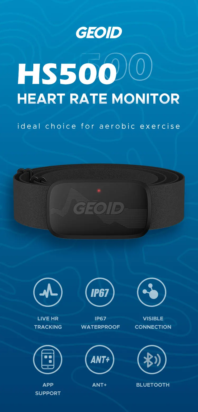 GEOID HS500 Herzfrequenzmesser Brustgurt Dual-Mode Herzfrequenzsensor ANT+Bluetooth für Magene Garmin Wahoo Fahrradcomputer – Detail 1