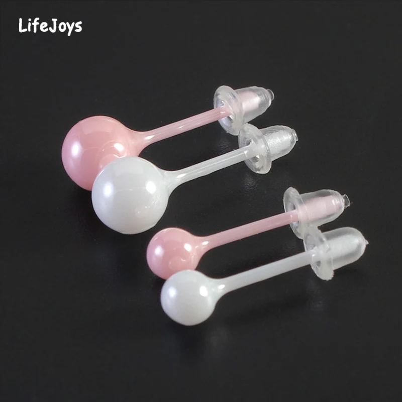 Ceramic Earrings Jewelry 4mm 6mm Pink White Ball Ear Studs Earrings Zirconia For Women Girls Kids Anti-Allergy Shiny Cute Gift