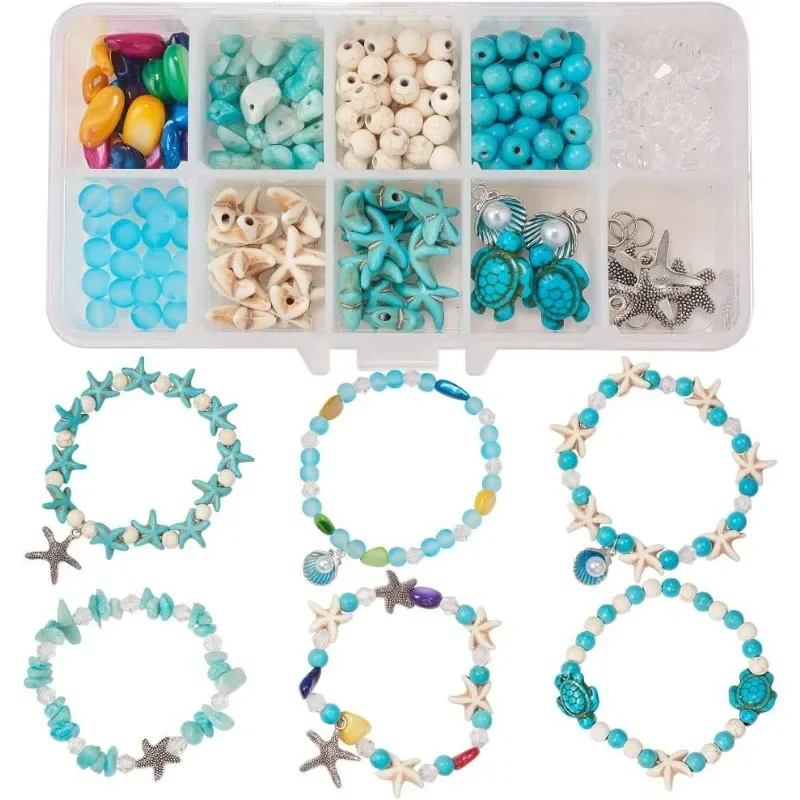 

6Pcs Boho Shell Beads Beach Charm Anklet Christmas Bracelet Making Kit Adjustable Starfish Sea Shell Charms Turquoise Turtle