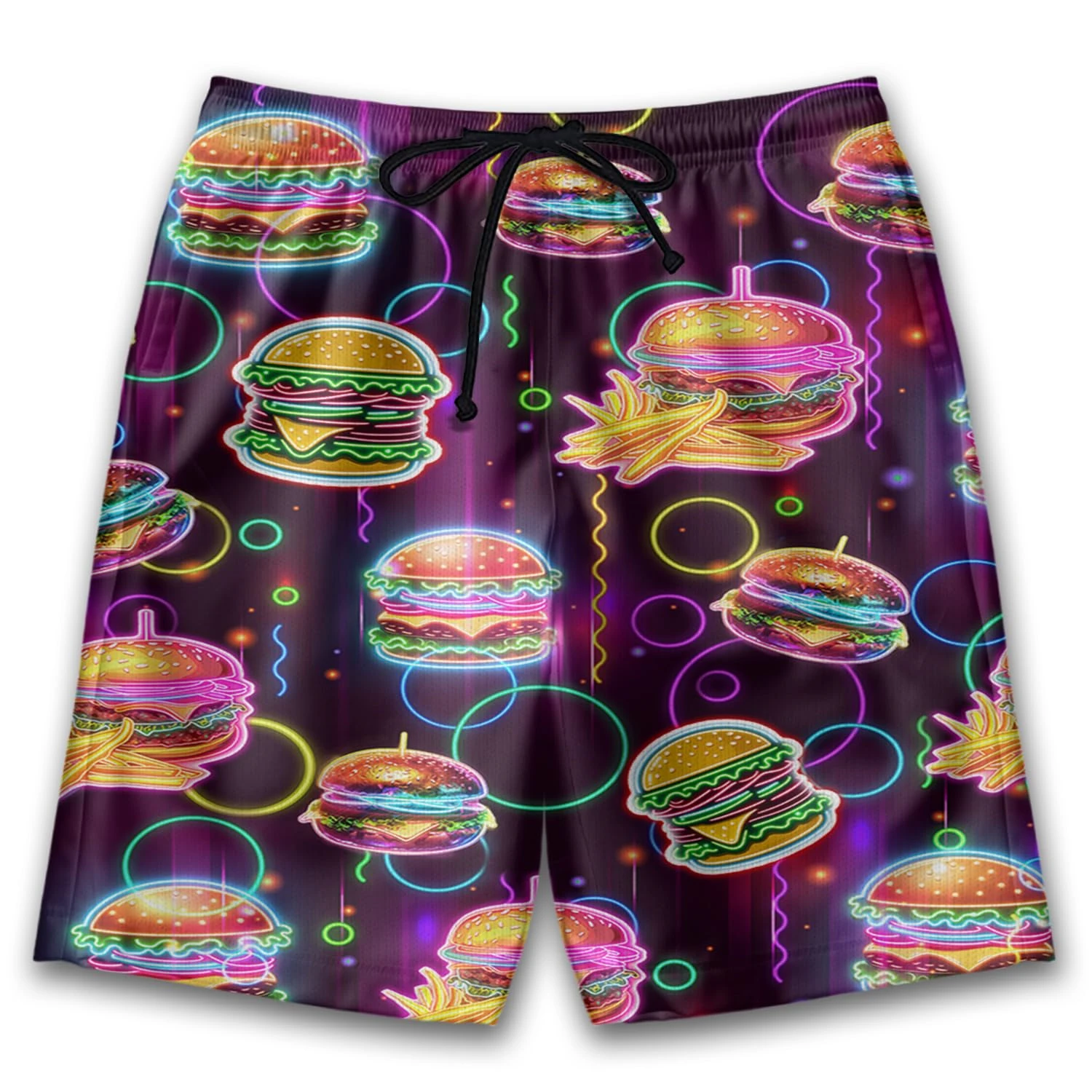 Cartoon Hamburger 3D Printed Beach Shorts Men Bermudas Swim Trunks Kids Cool Street Short Pants Quick Dry Surf Burger Trousers
