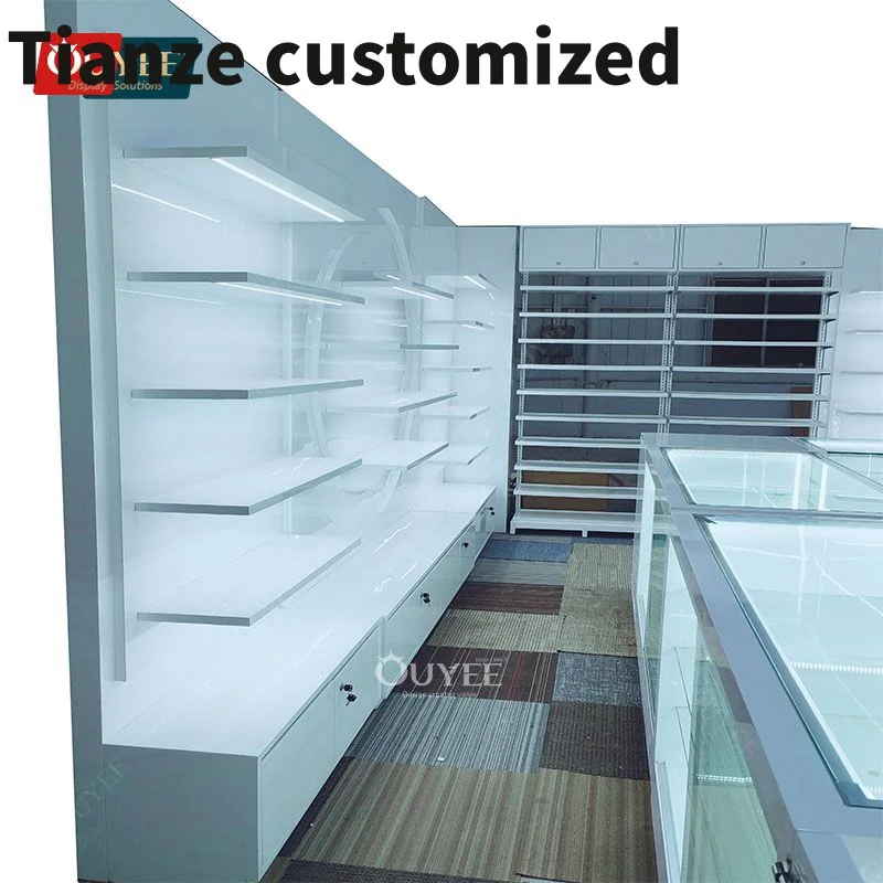 Customized-modern store fixture retail dispensary store display slatwall glass display cigar cabinet smoke retail shop disp