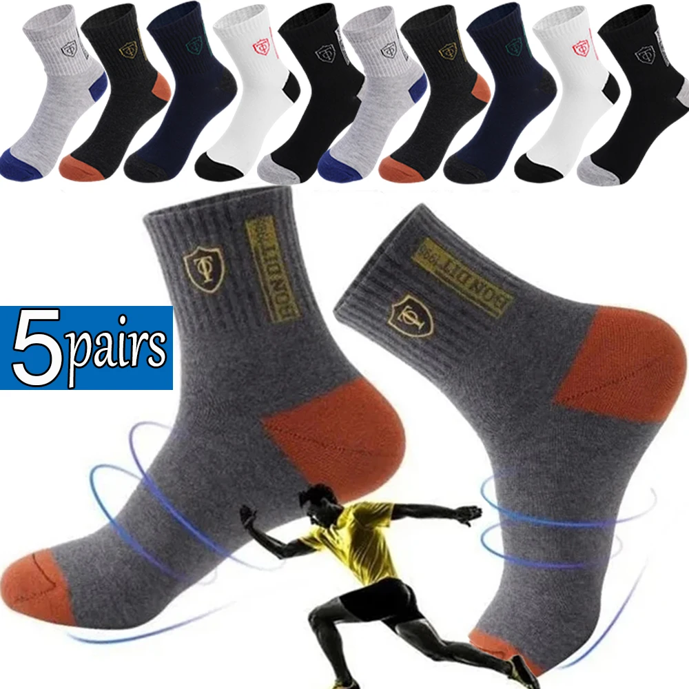 

5Pairs Cotton Men Socks Autumn Winter Sports Mid Tube Soft Sock Breathable Deodorant Business Black White Male Socks Size 36-43