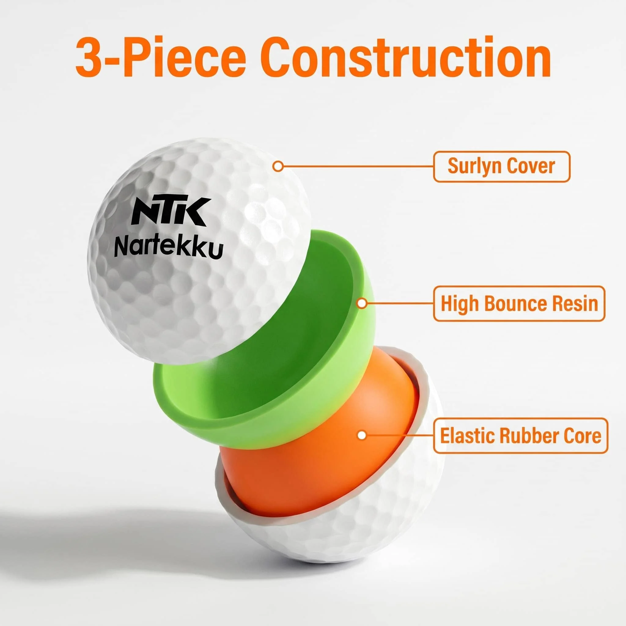 Nartekku Long Distance 3-Layer Tournament Golf Ball Professional Dupont Surlyn Cover 3-Piece Competition Golf Balls 3 Counts