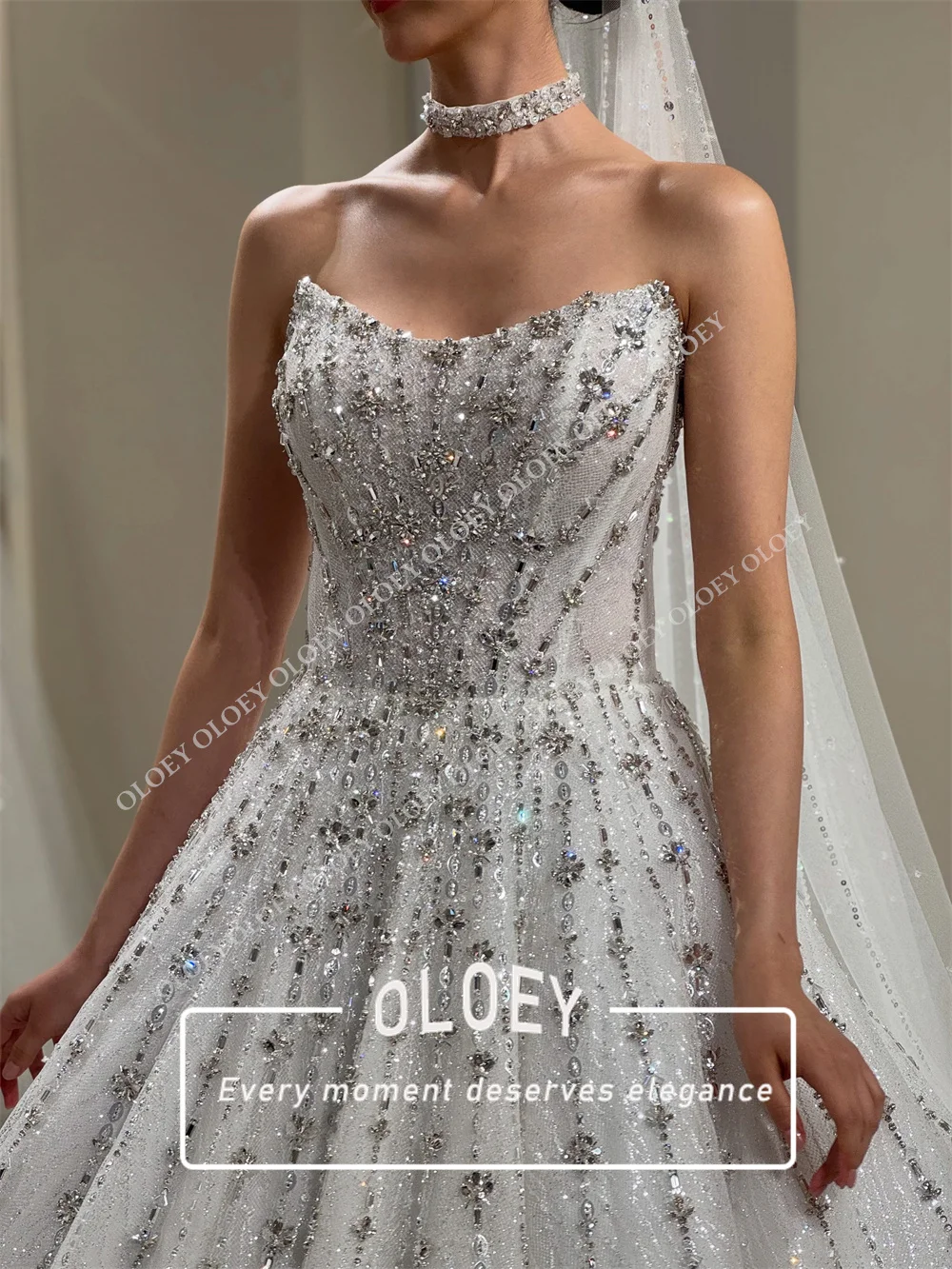 OLOEY Luxury Crystals Lace Wedding Dress Sweetheart Neck A-Line Bridal Gown Customized 2026 High-End Women's Robe De Mariage