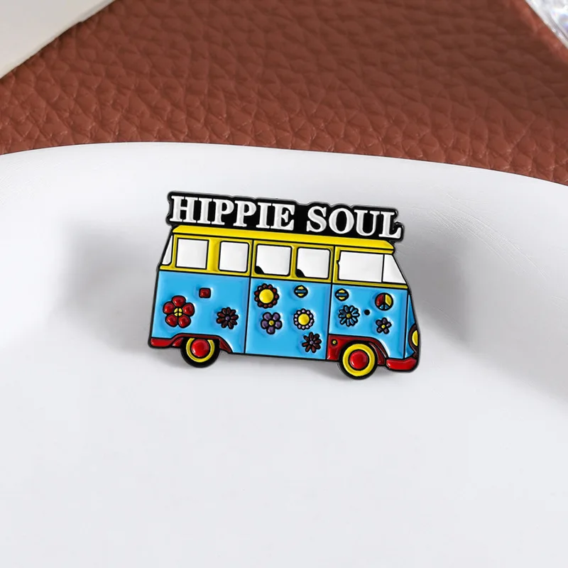 Cartoon Retro Vehicle Enamel Lapel Pins, Hippie Bus & Cute Transportation Brooch Badges for Backpack Clothing DIY Decor - view 2