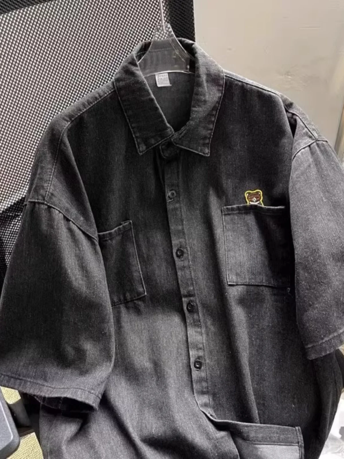 

Loose Fit ort Sve Denim irt Big Size 300 Pou Men's Summer Thin Sle Retro Hong Kong Flavor Casual Outerwear Coat