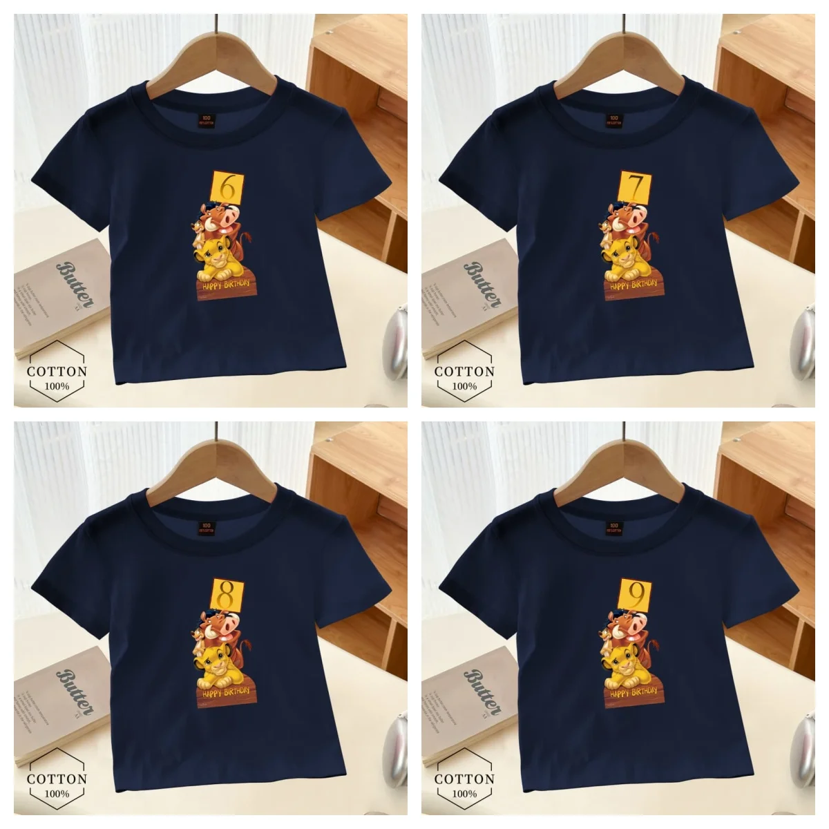 Camiseta del Rey León de Disney, camisas de cumpleaños para niños y niñas, camiseta de Anime Simba, ropa de bebé, camisetas de manga corta, ropa de 1 a 10 años