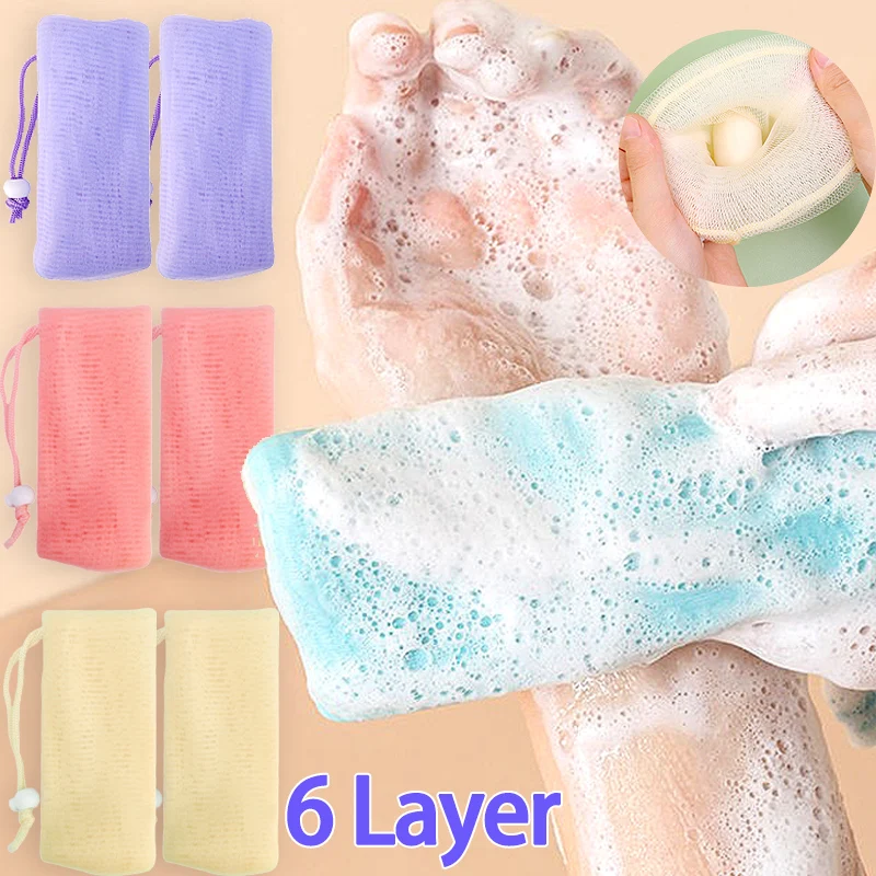 6 Layer Thickened Foaming Soap Bags Facial Cleanser Mesh Bag Body Washing Bubble Foam Net Household Shower Cleaning Accessories