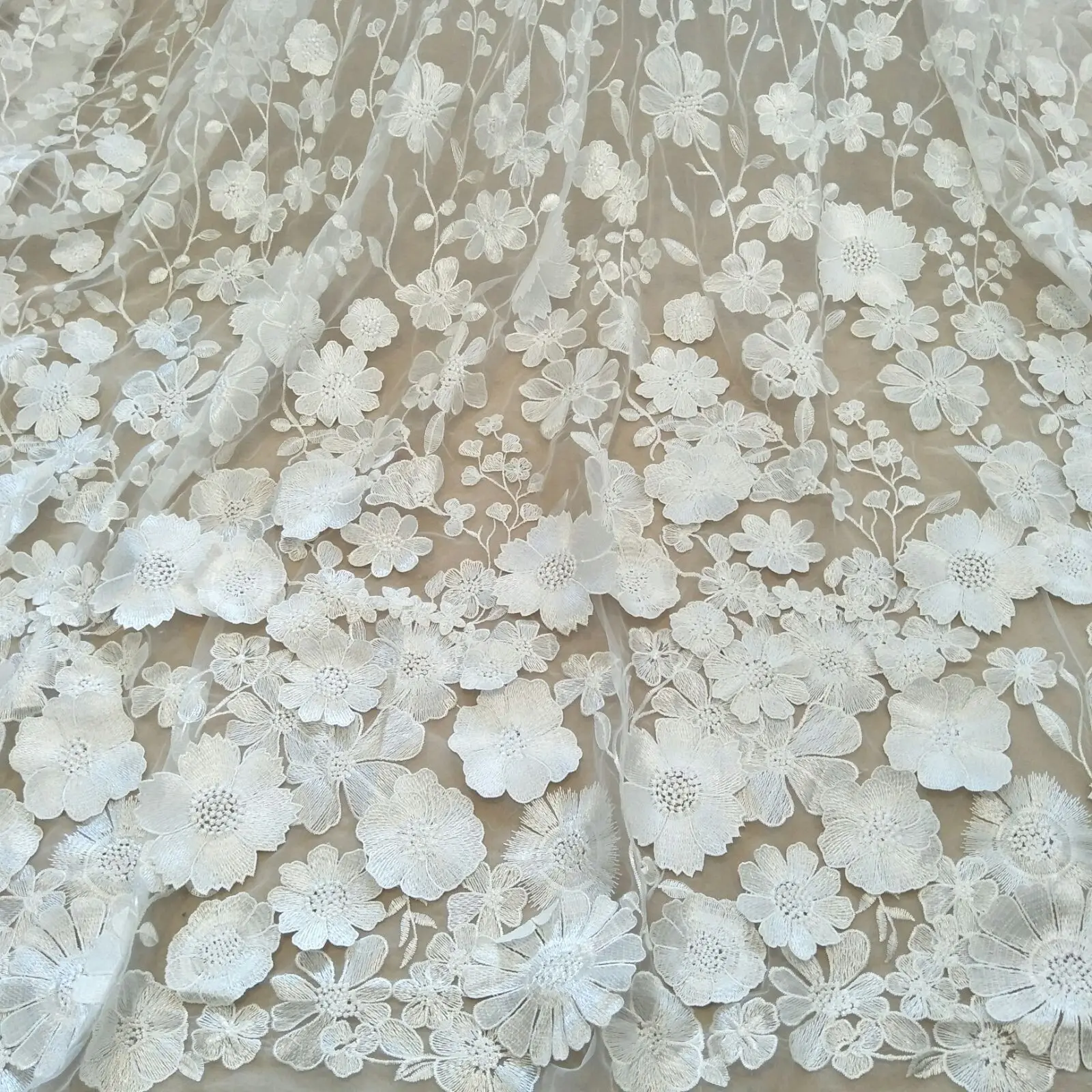 Ivory flower lace fabric bridal wedding gown dress lace fabric 130cm width lace sell by yard