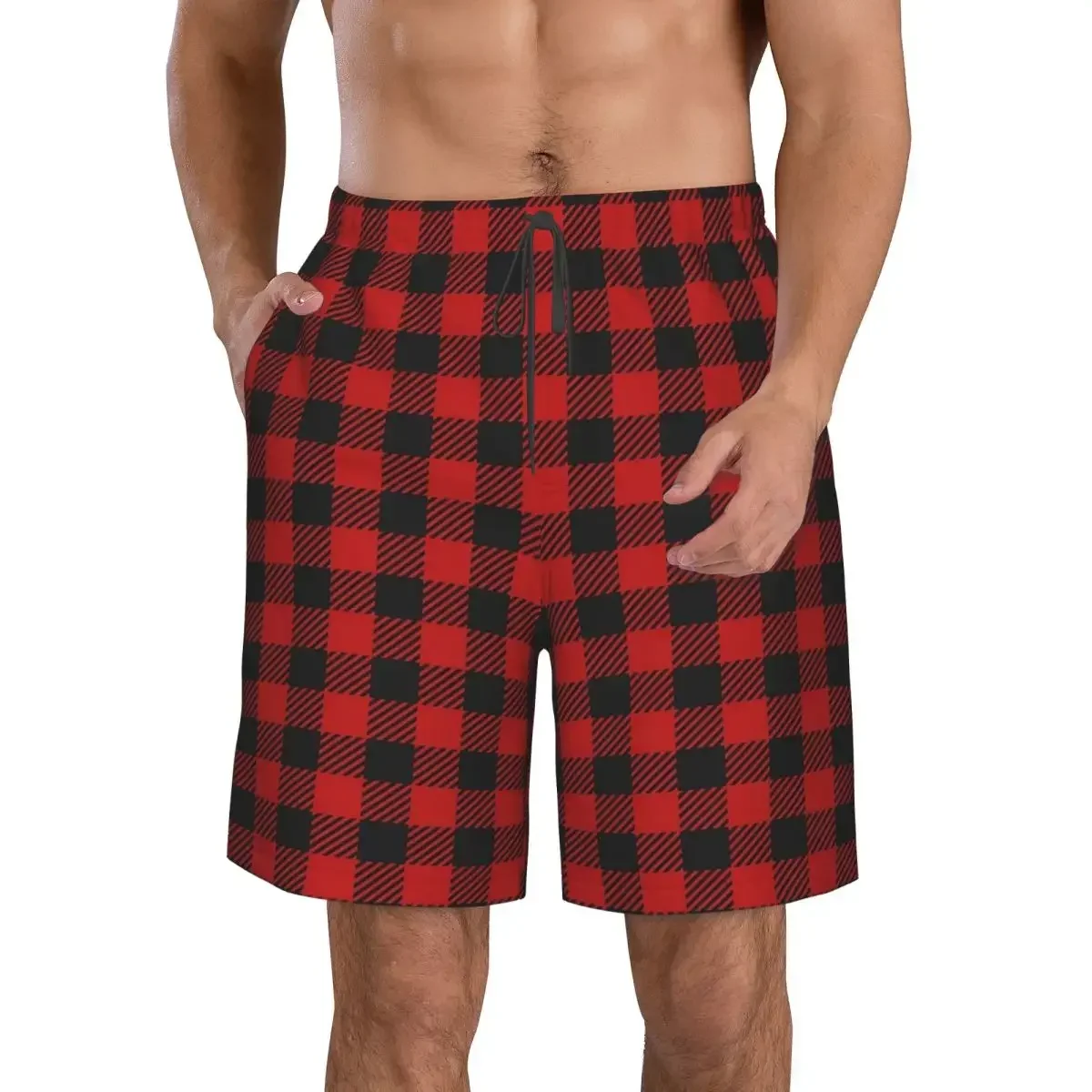 Red And Black Seamless Pattern Trunks Beach Board Shorts Casual Quick Dry Swim Summer Men Pants