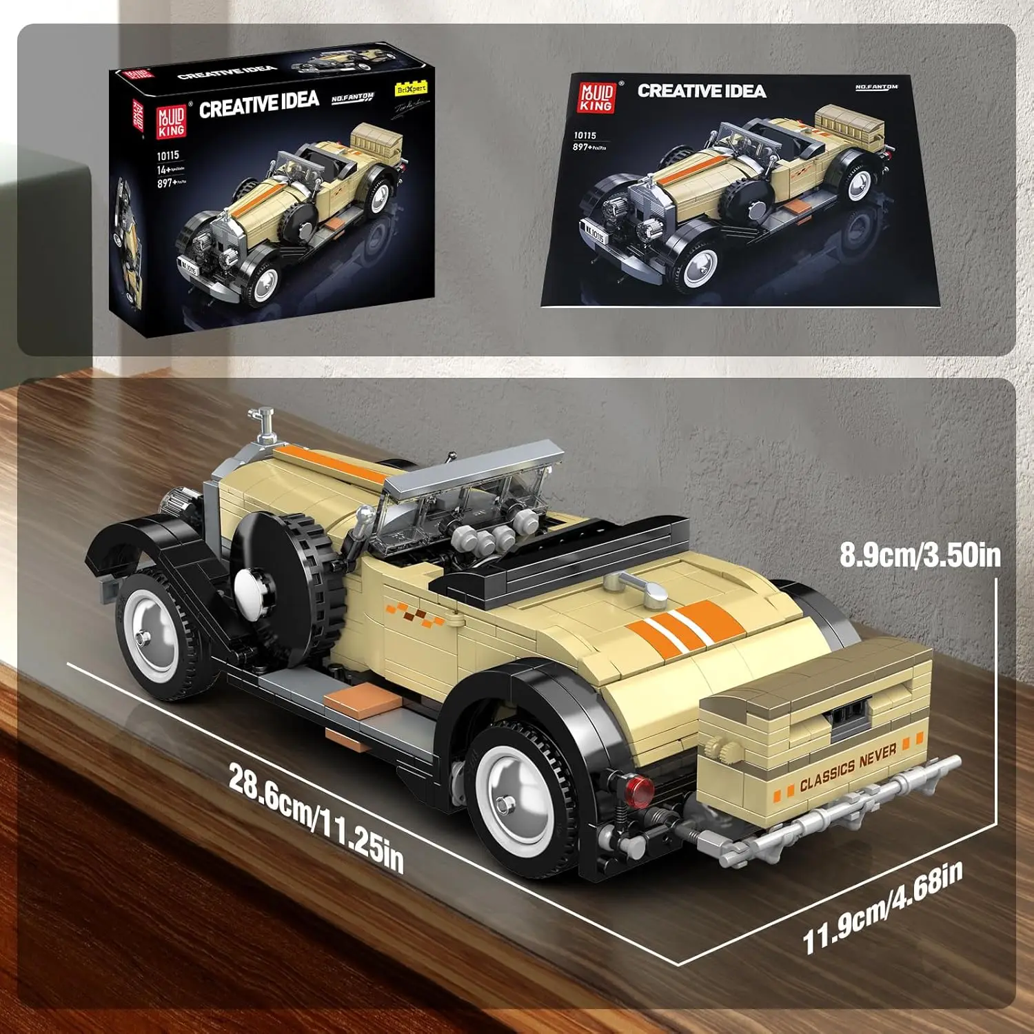 MOLD KING 10115 Creative Fantom รถโบราณทางเทคนิคอาคารบล็อกของเล่นรถสําหรับเด็กผู้ชาย