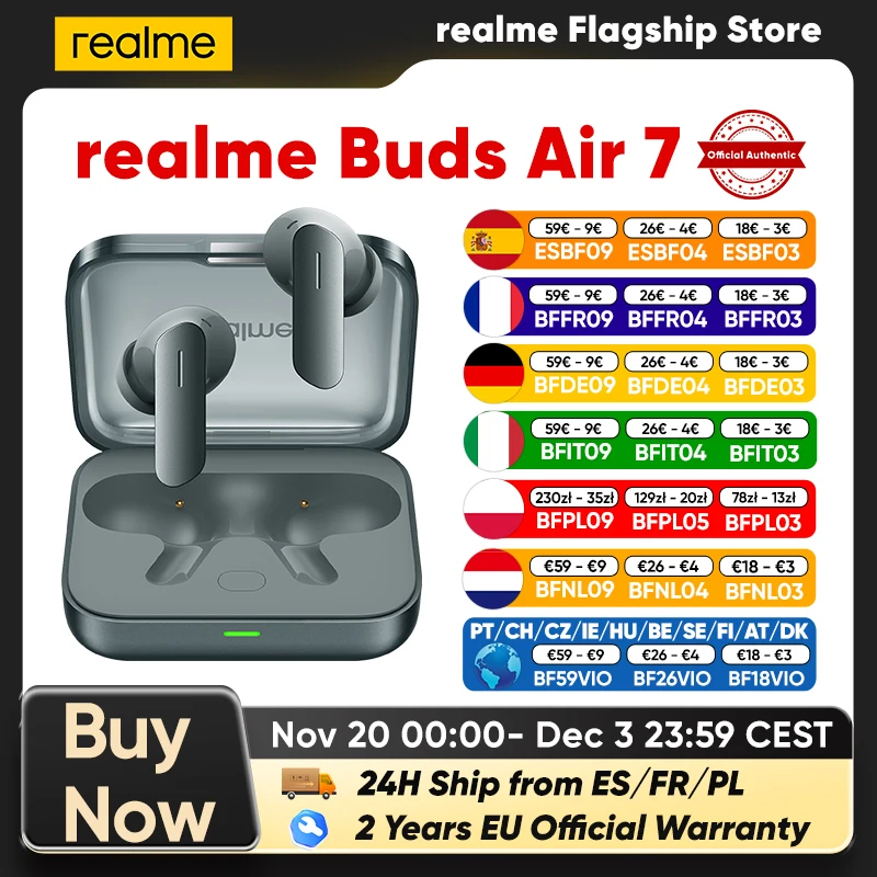 realme Buds Air 7 Bluetooth Earphones Wireless Headphones For Smartphone realme GT7 Pro realme 14 Pro Plus 52 Hours Battery Life
