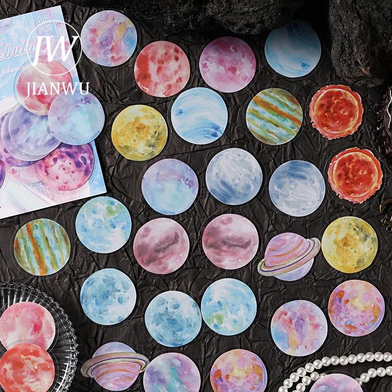 

JIANWU Севинт звезды, винтажный красочный лунный пейзажный материал, коллаж, наклейка для домашних животных, креативный журнал, канцелярские принадлежности