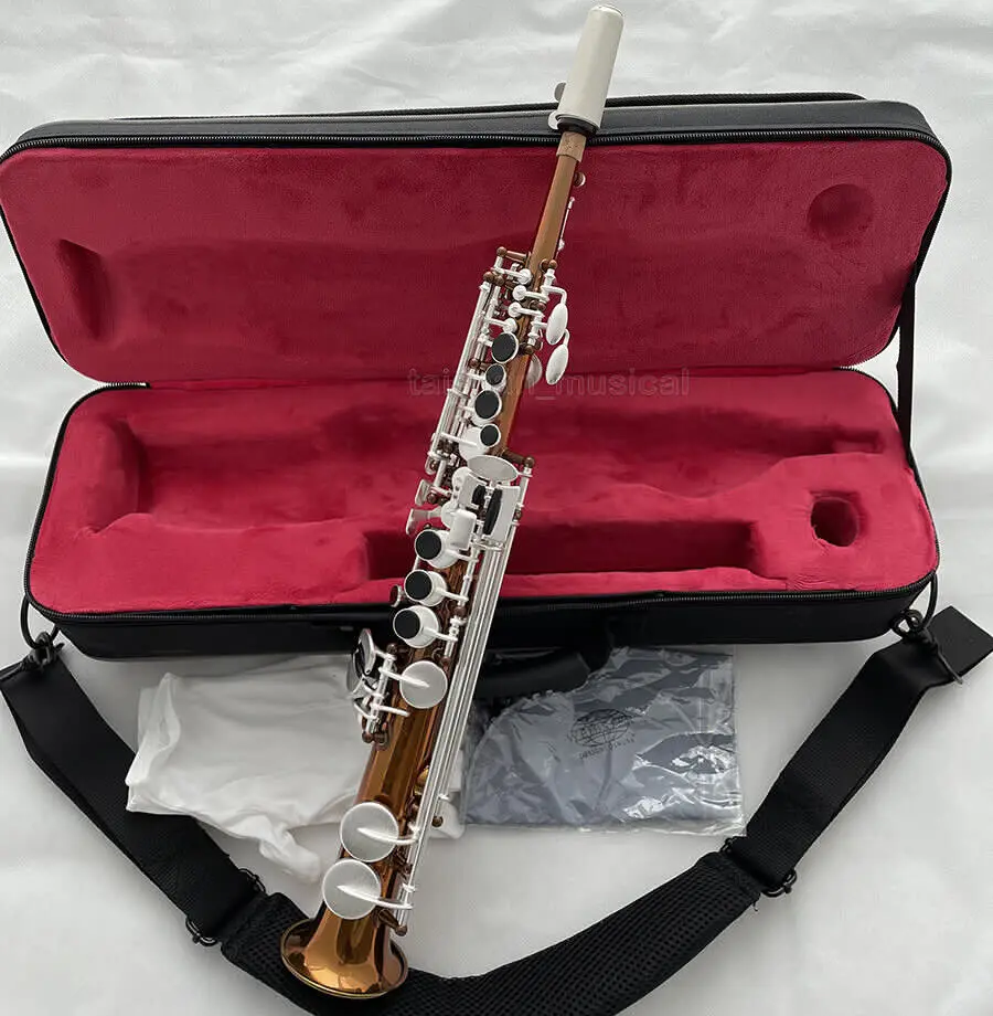 

Темно-золотой саксофон-сопрано, атласные серебряные клавиши, США, саксофон WEIBSTER Eb, низкий Bb, НОВЫЙ