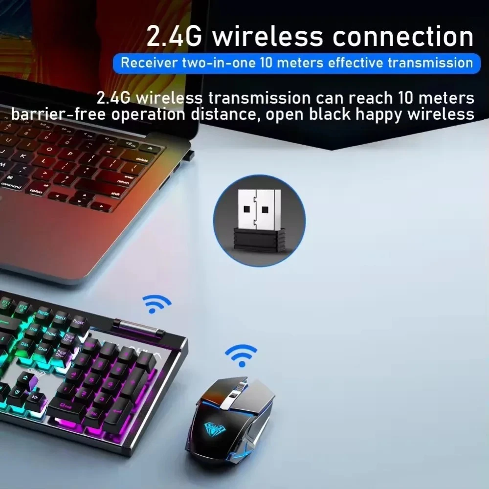 Accessoires avec 1600 DPI pour ordinateur portable de bureau e-sports Home2.4G ensemble clavier et souris sans fil, jeu Rechargeable T610