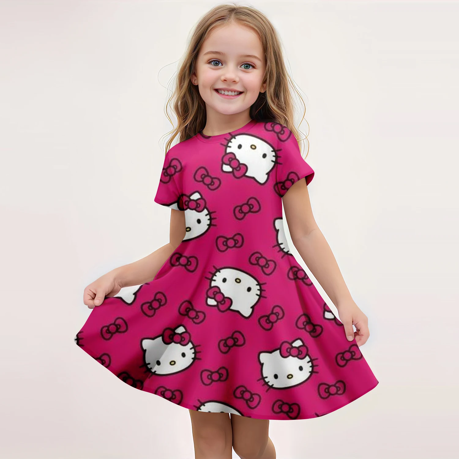 Popolare Miniso New Fashion Girl Dress Cartoon Cute Hello Kitty 3D Printed Princess Dress abito corto confortevole casa