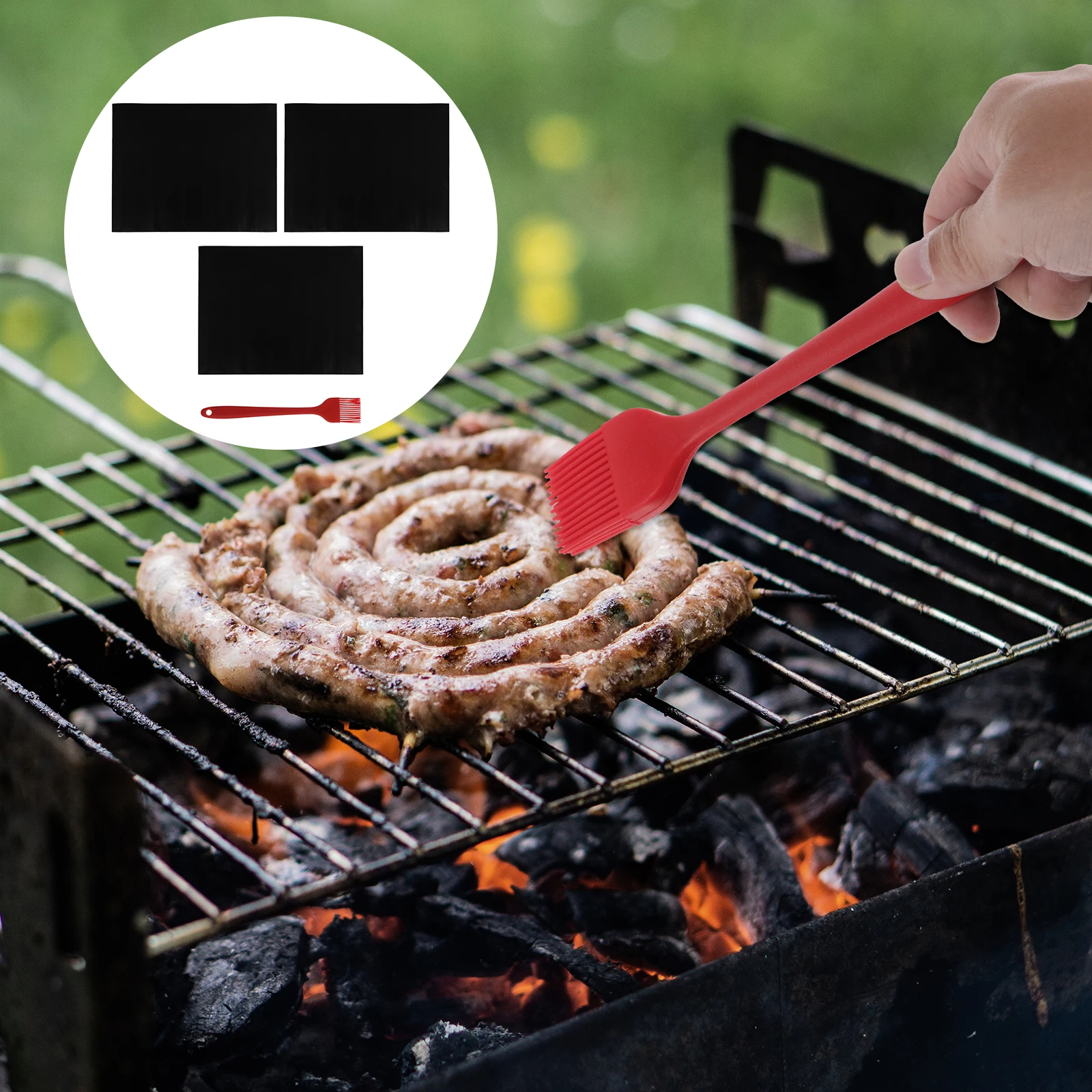

4Pcs Heat Resistant Barbecue Mat Non Stick Reusable Fiberglass Bbq Grill Pad Baking Grid for Outdoor Cooking Barbecue Pad