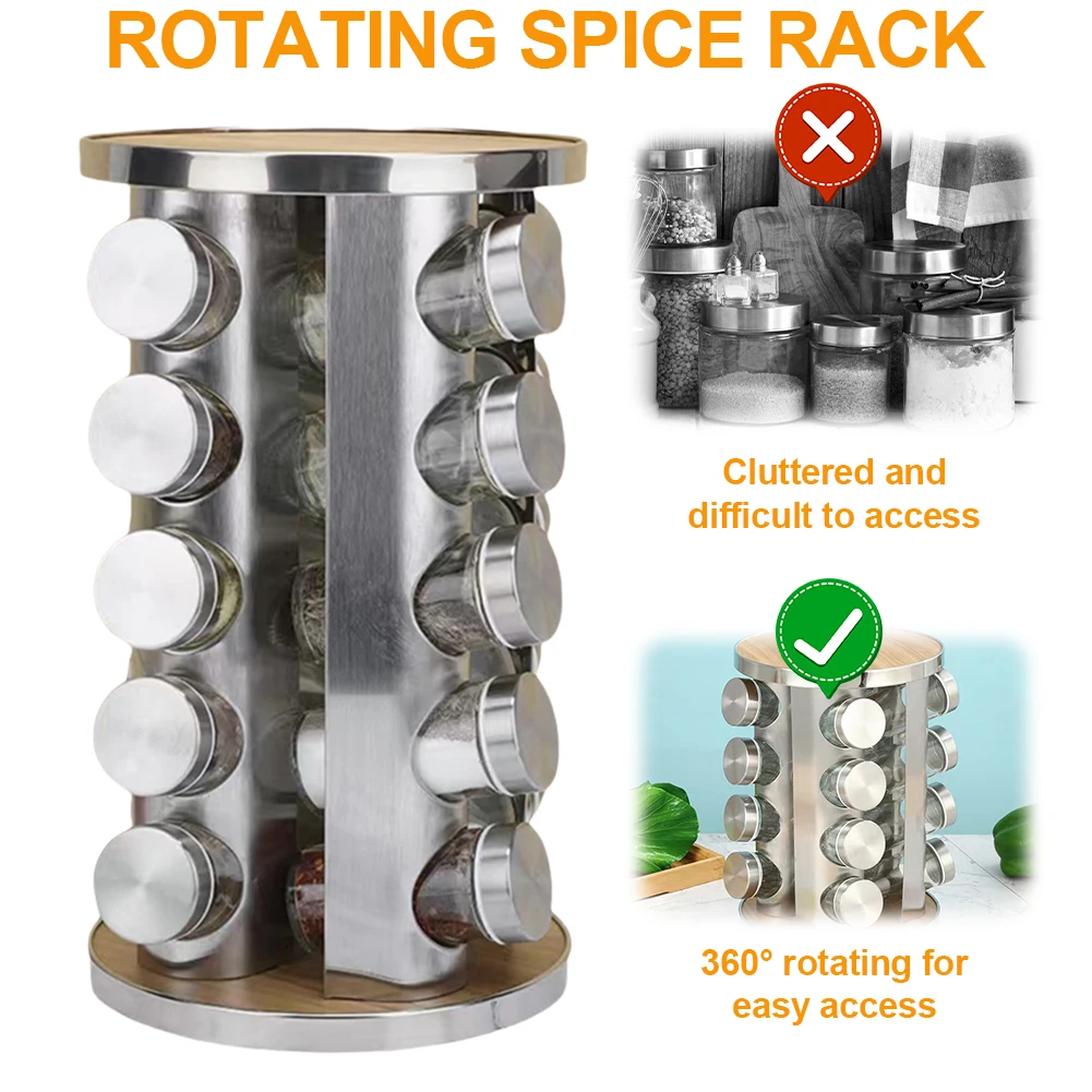 12/16/20 Jar Stainless Steel Rotating Spice Rack Organizer Countertop Spice Rack Spice Tower for Countertop Kitchen Cinet