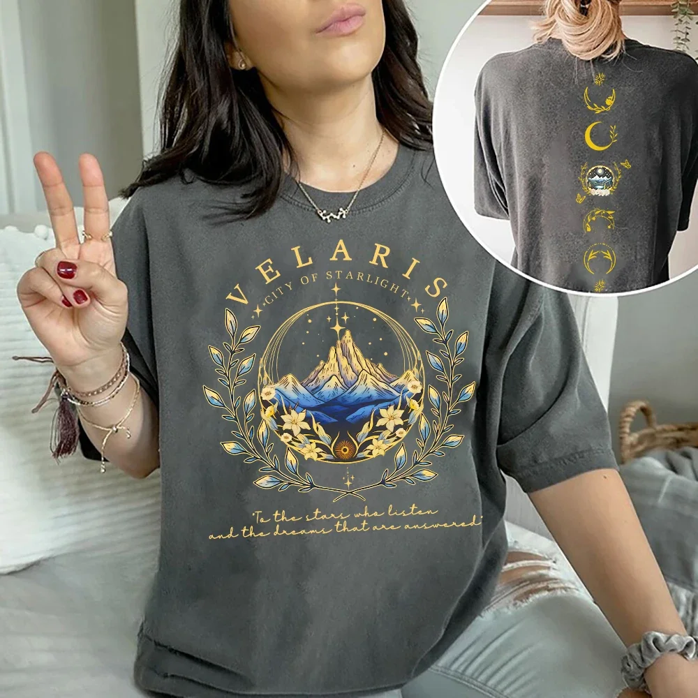 2 Seiten patten Baumwolle T-Shirt Velaris Acotar T-Shirt Velaris Stadt Starlight Retro-Shirt Acotar Velaris Fantasy-Bekleidung Y2k Top