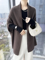Thick Shawl Women's Autumn and Winter 100% Merino Wool Cardigan Solid Color Knitted Women's Clothes Warm Fashion Shawl