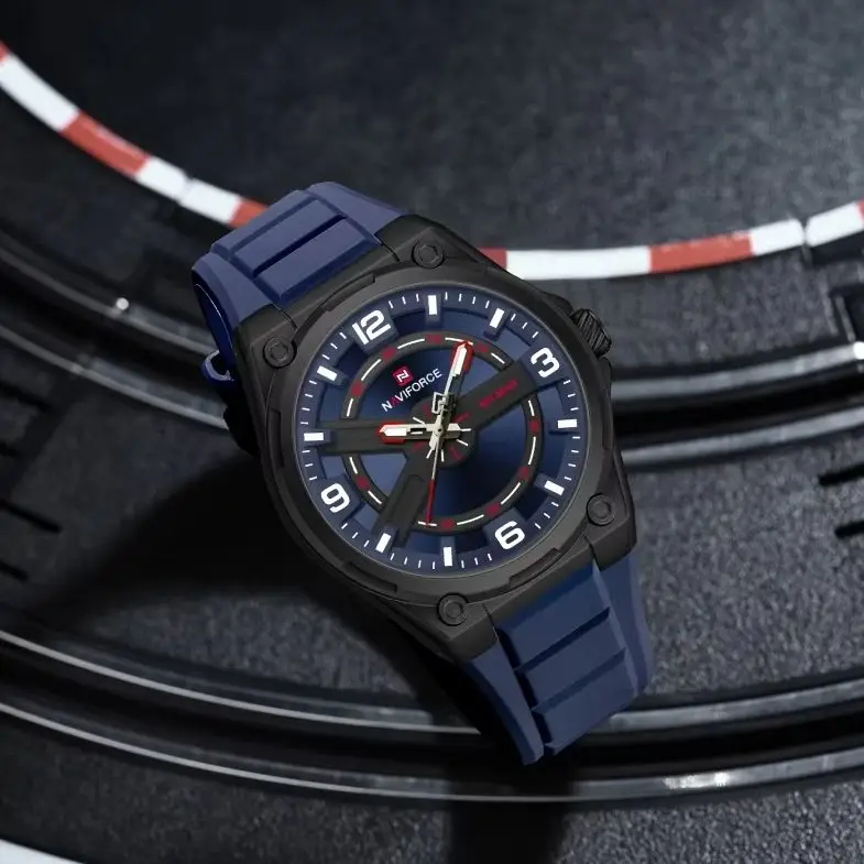 NAVIFORCE Mens Fashion Quartz Wristwatch Luminous Pointer Waterproof Silicone Strap Male Daily Sport Timepiece Reloj Hombre