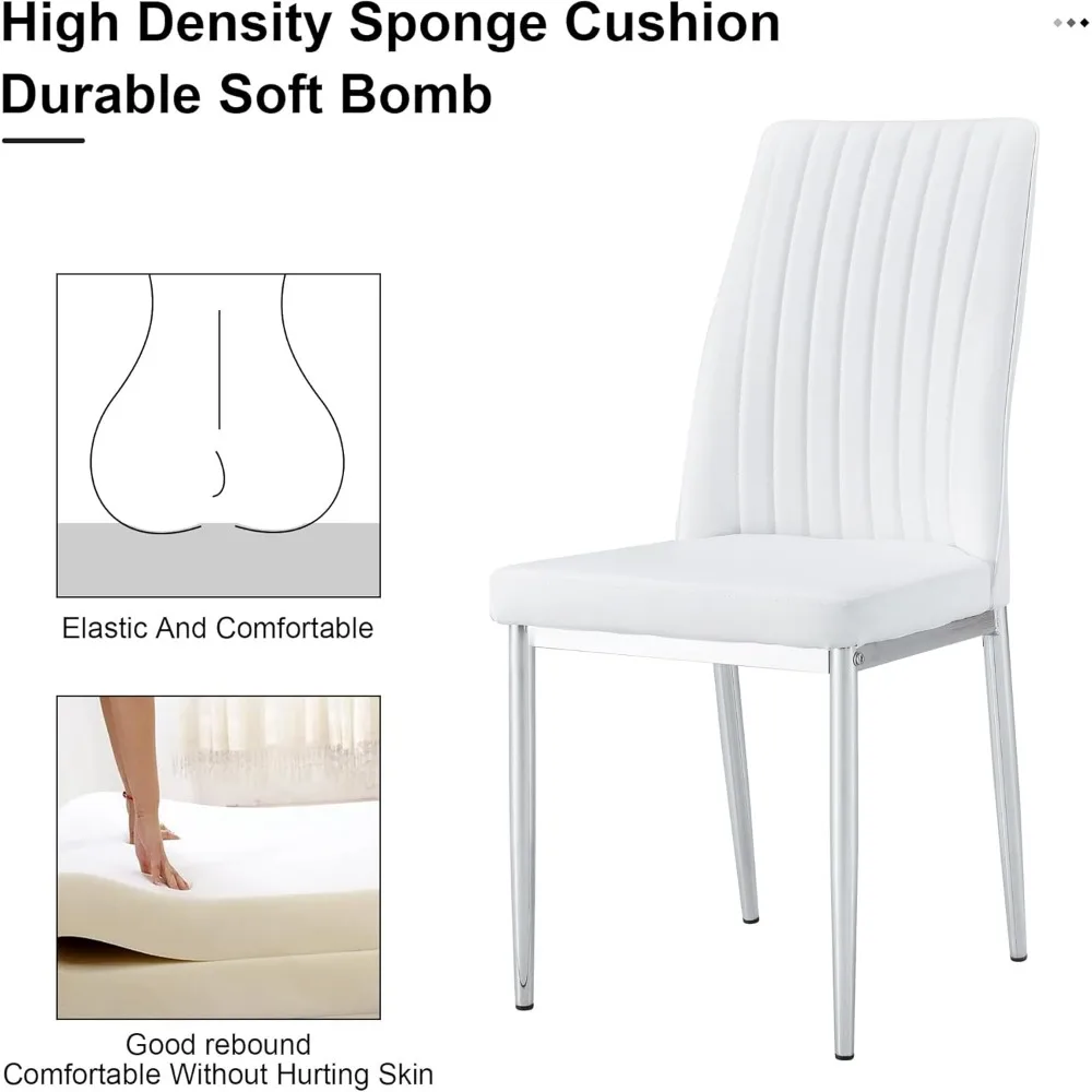 طقم كراسي طعام حديثة من جلد البولي يوريثان مكون من 4 قطع مع أرجل كروم وتصميم بدون ذراع للمطبخ وغرفة الطعام