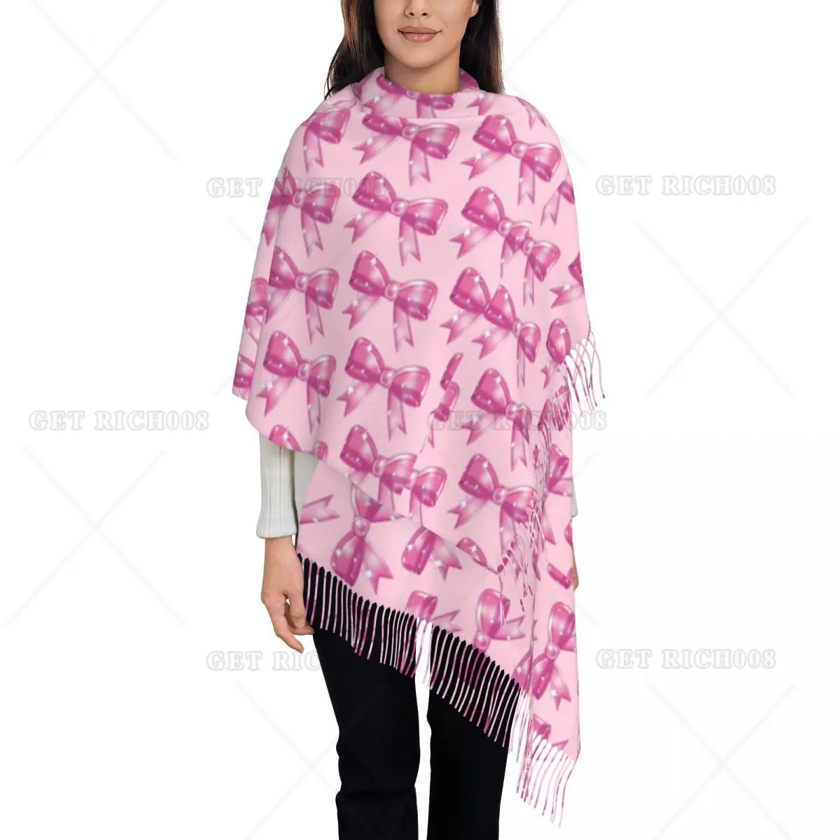 

Breast Cancer Awareness Pink Ribbon Women's Fashion Tassel Scarf Long Shawl Winter Warm Knit Large Shawl Wraps