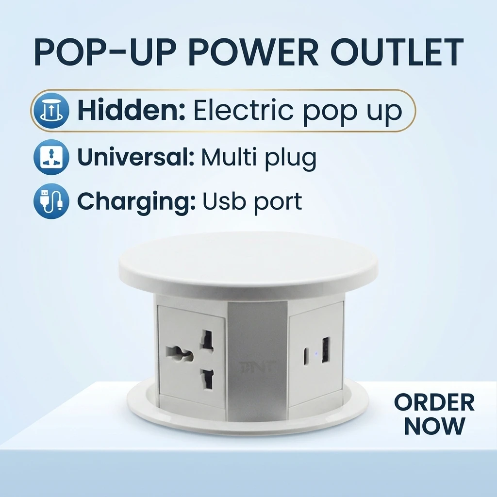 Intelligent 16A Electric Lift Socket UK/US Plug Standard IP44 Embedded Kitchen Island Power Board Invisible Board Table Hole