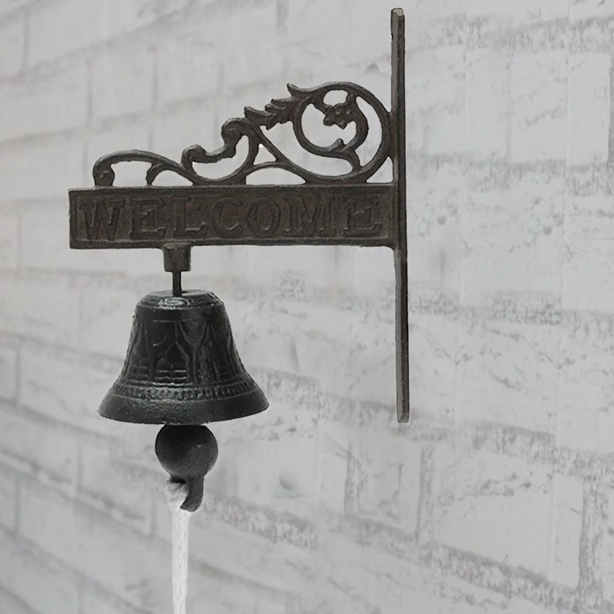 1pc Nordic Style Vintage Brown Metal Iron Door Bell Wall Mounted Welcome Cast  Wireless DoorBell Porch Garden Decoration