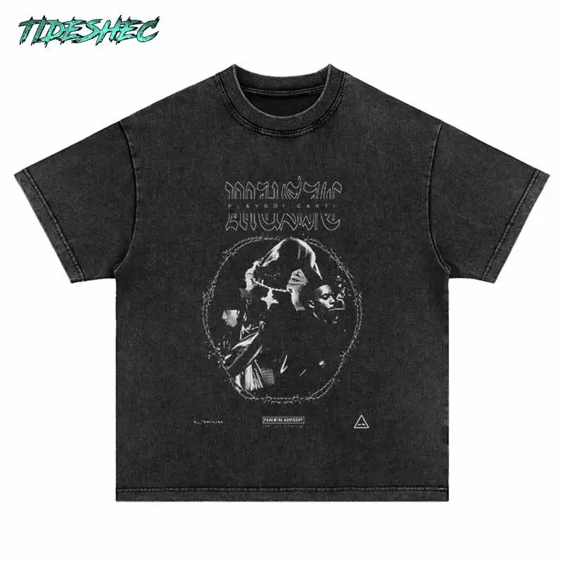 

Men Punk T-Shirt Hip Hop Letter SmokingPortraitmenDistressed Punk Gothic Tee Shirts Streetwear 2024 Harajuku Casual T Shirt Top