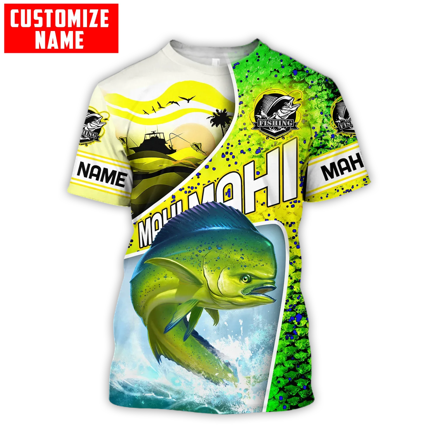 Custom name Mahi-mahi fishing scales 3D Printing Mens t shirt Summer Fashion Unisex Short sleeve T-shirt Casual Tee tops TX243