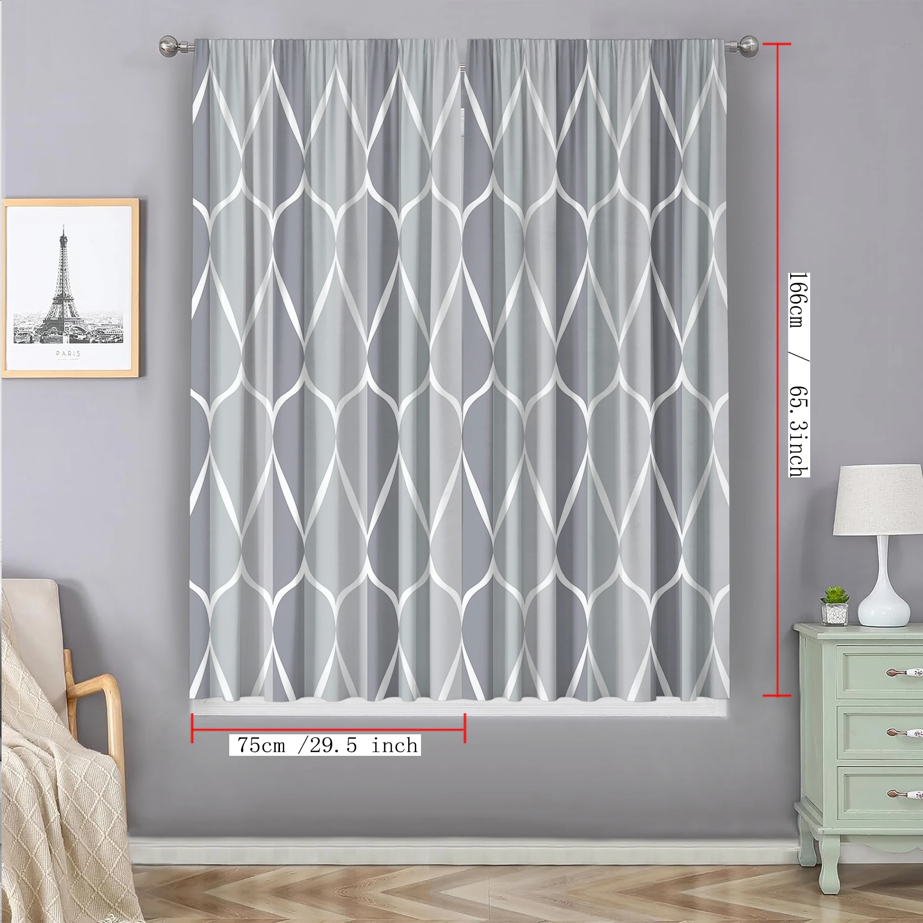 2PC Home Decoration Curtain Space Geometry Diagram With Rod Pocket Curtains, Kitchen, Coffee Shop,Living Room, Balcony,