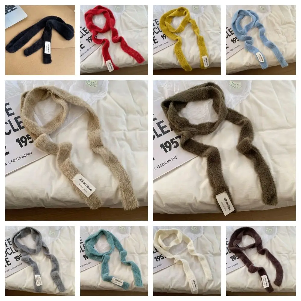 Soft Solid Color Wool Shawl Y2K Dressing Decoration Knitted Scarf Ribbon Korean Style Long Narrow Scarves Autumn/Winter