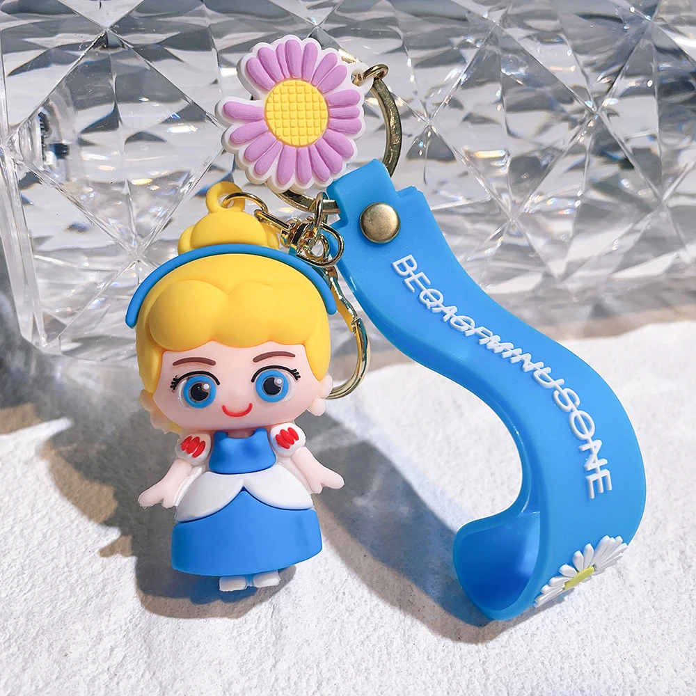 The Little Mermaid Princess Keychain Snow White Elsa Pendant Keychain Car Keyrings Mobile Phone Bag Hanging Jewelry Kids Gifts