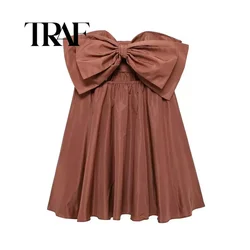 TRAF Women Y2k Mini Dress Strapless Backless Tie-up Twined Pleated Summer Dress Going Out Cocktail Party Dress ﻿TRAFSHE Official